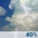 This Afternoon: A 40 percent chance of showers and thunderstorms.  Partly sunny, with a temperature falling to around 64 by 3pm. West wind around 14 mph, with gusts as high as 22 mph. 